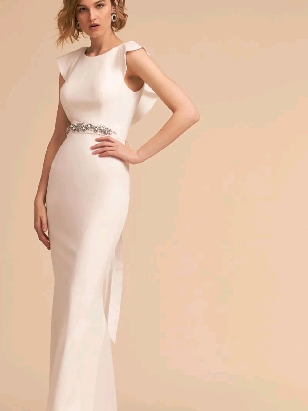 Anthropologie BHLDN Adrianna Papell Eliot White Ruffle Open Back Bridal Dress 8